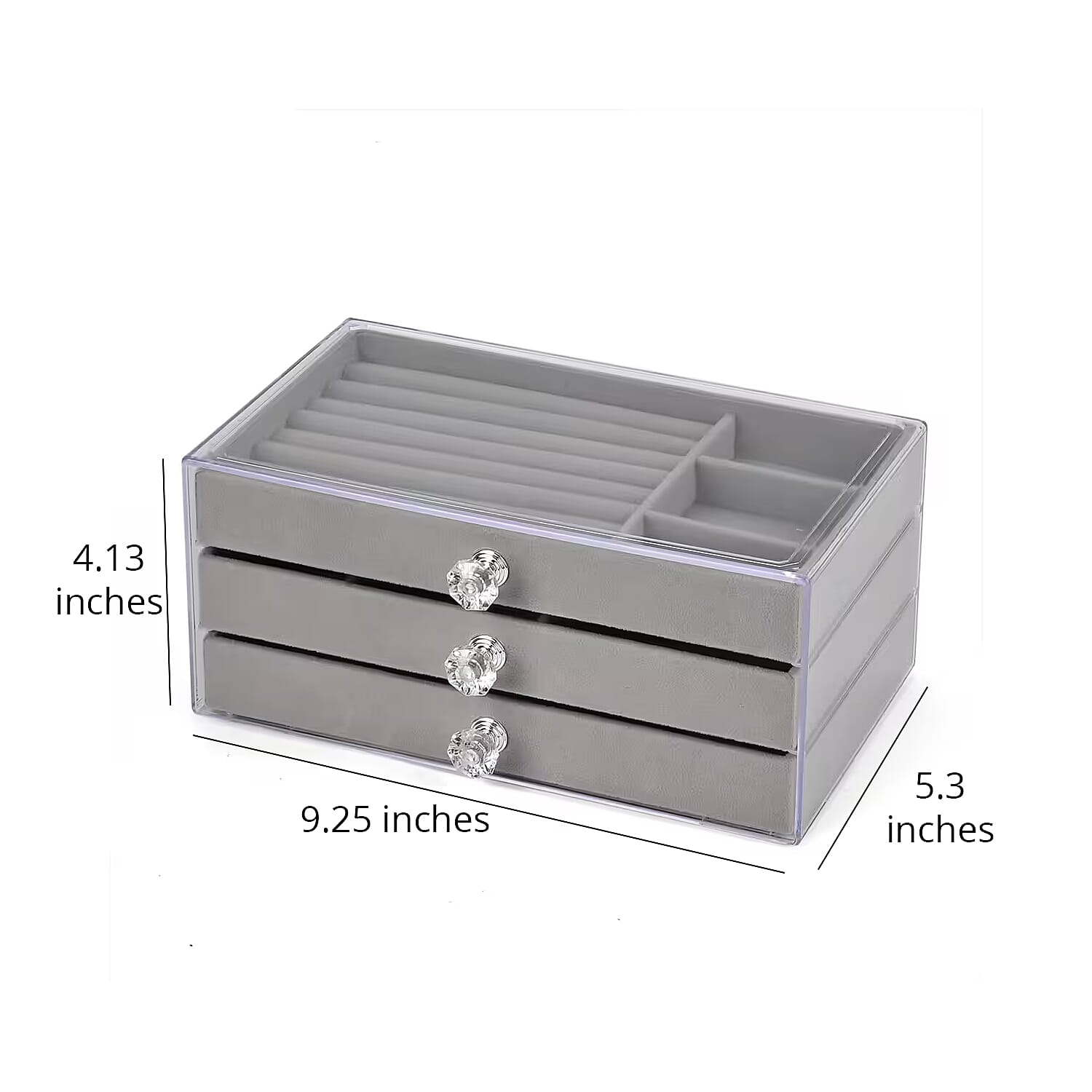 Gray 3 Layer Jewelry Organizer with Transparent Cover