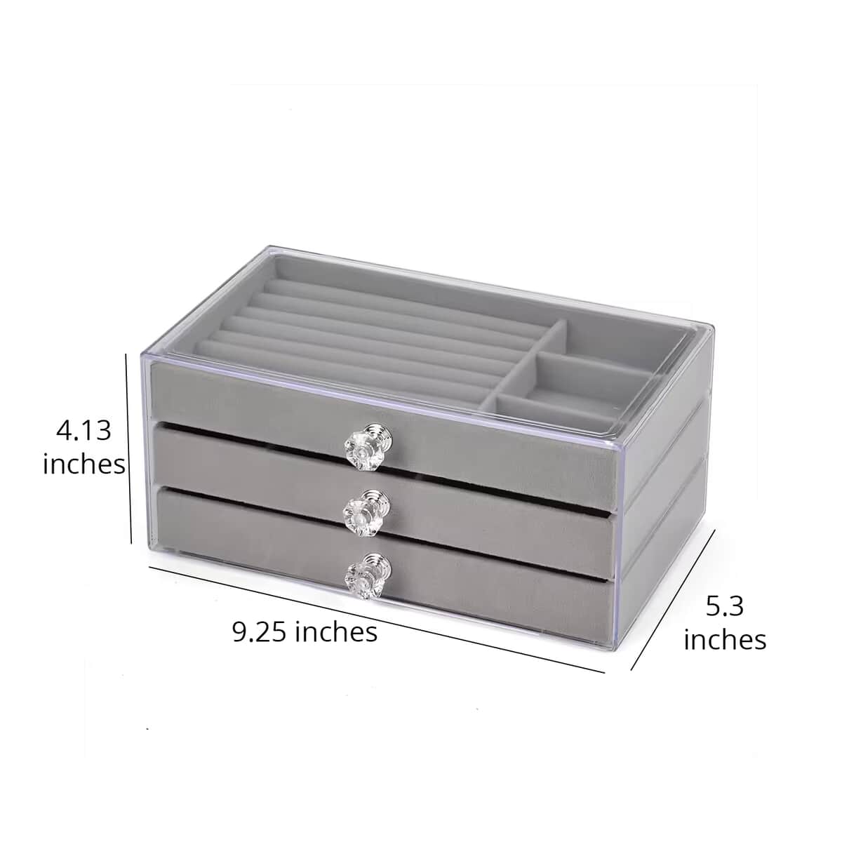 Gray 3 Layer Jewelry Organizer with Transparent Cover image number 5