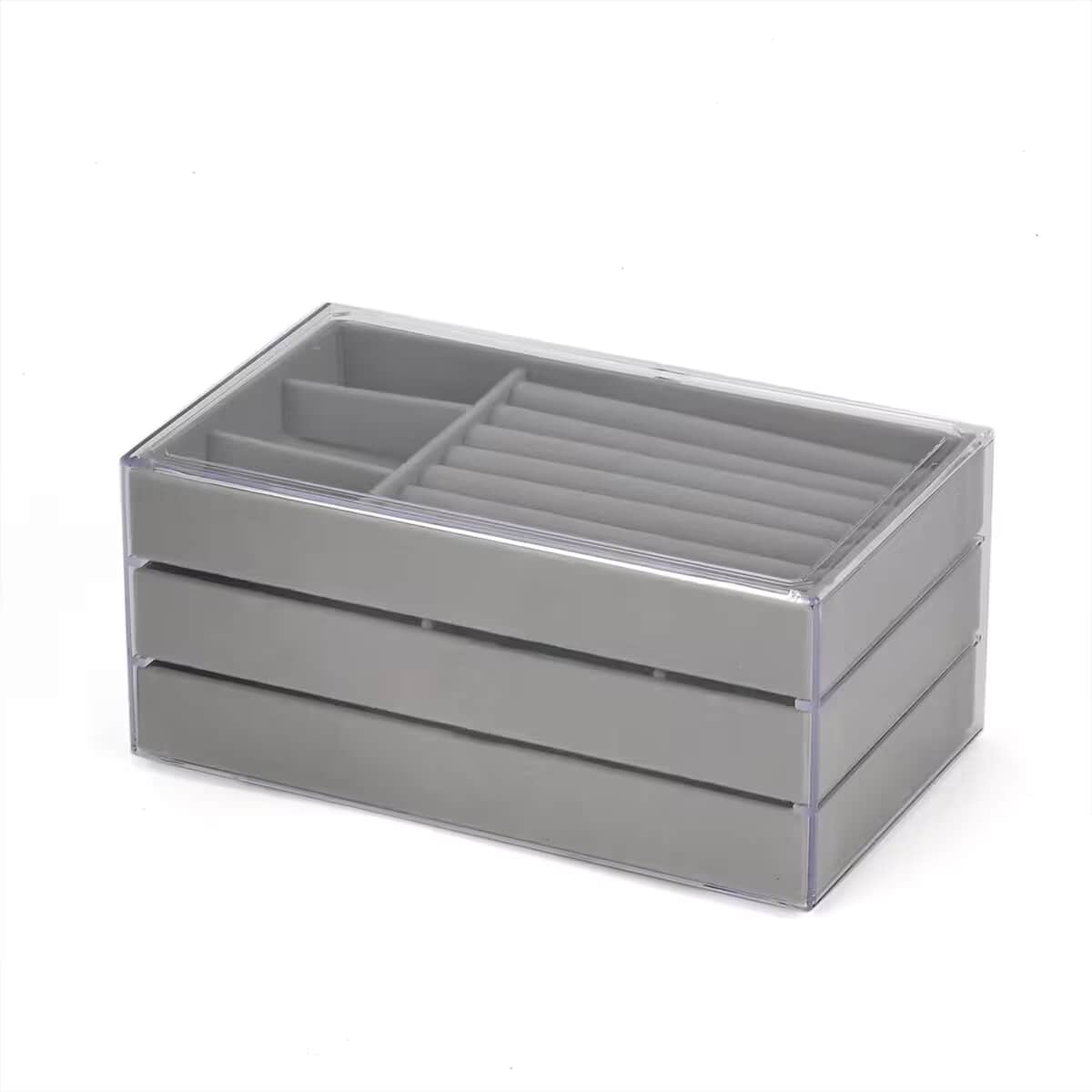 Gray 3 Layer Jewelry Organizer with Transparent Cover image number 6