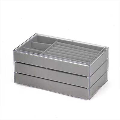 Gray 3 Layer Jewelry Organizer with Transparent Cover