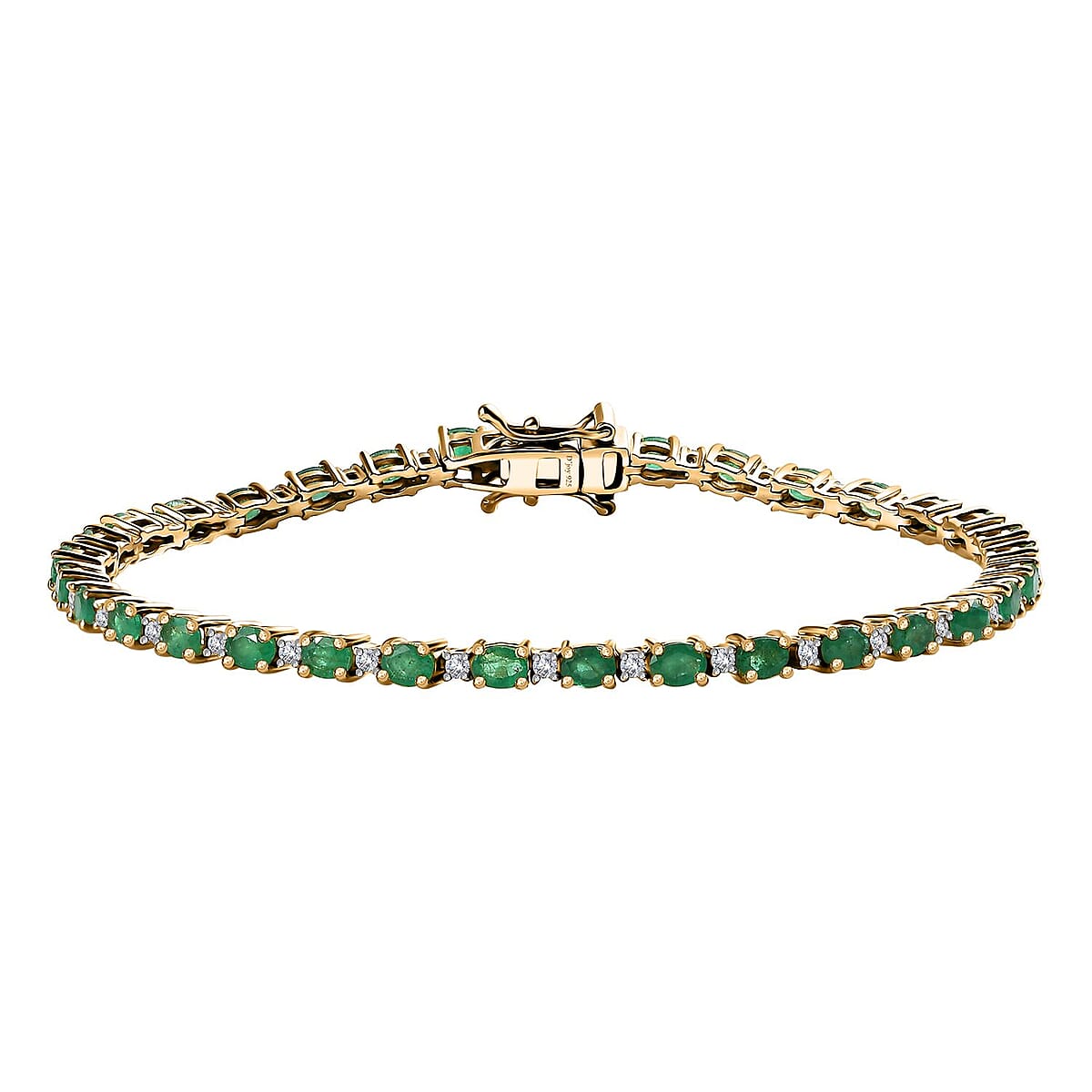 Premium Kagem Zambian Emerald and Moissanite Bracelet in Vermeil Yellow Gold Over Sterling Silver (8.00 In) 7.10 ctw image number 0