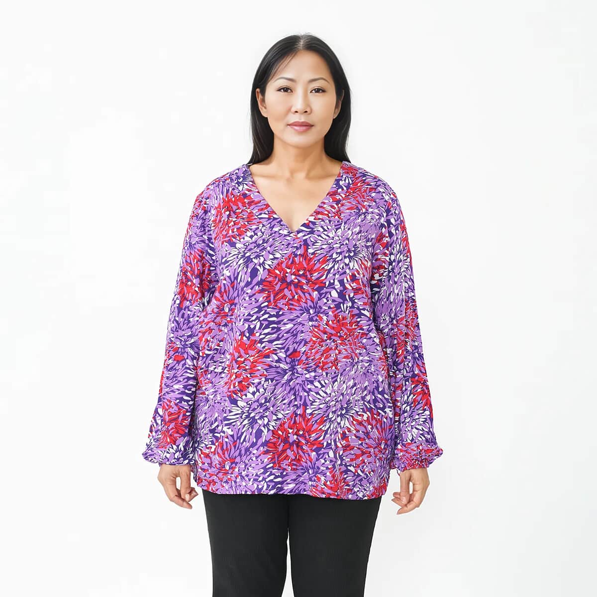 Tamsy Multi Color Floral Full Sleeve Blouse with Elastic on Sleeve Opening - One Size Fits Most image number 0