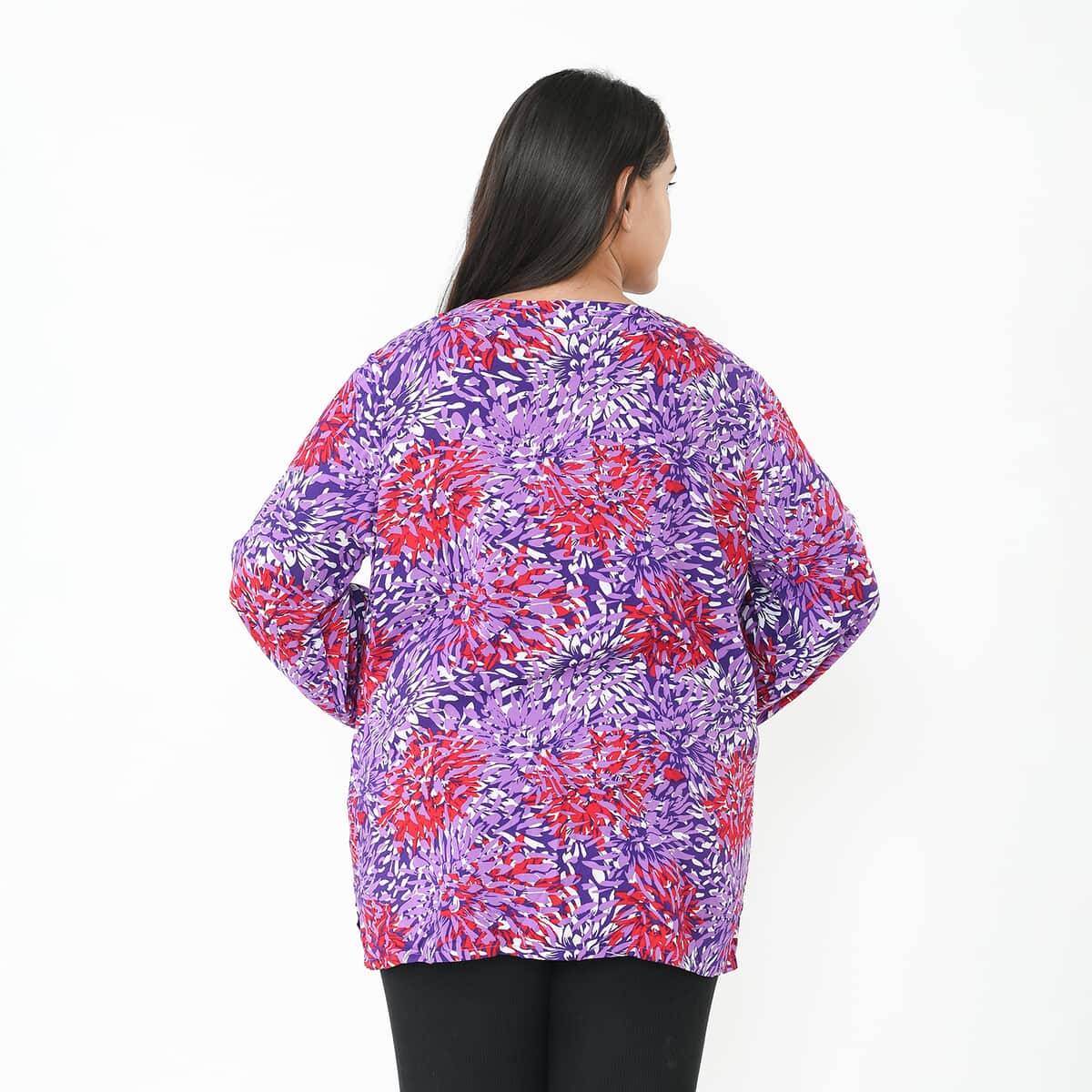 Tamsy Multi Color Floral Full Sleeve Blouse with Elastic on Sleeve Opening - One Size Fits Most image number 1