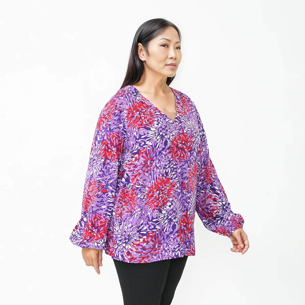 Tamsy Multi Color Floral Full Sleeve Blouse with Elastic on Sleeve Opening - One Size Fits Most image number 2