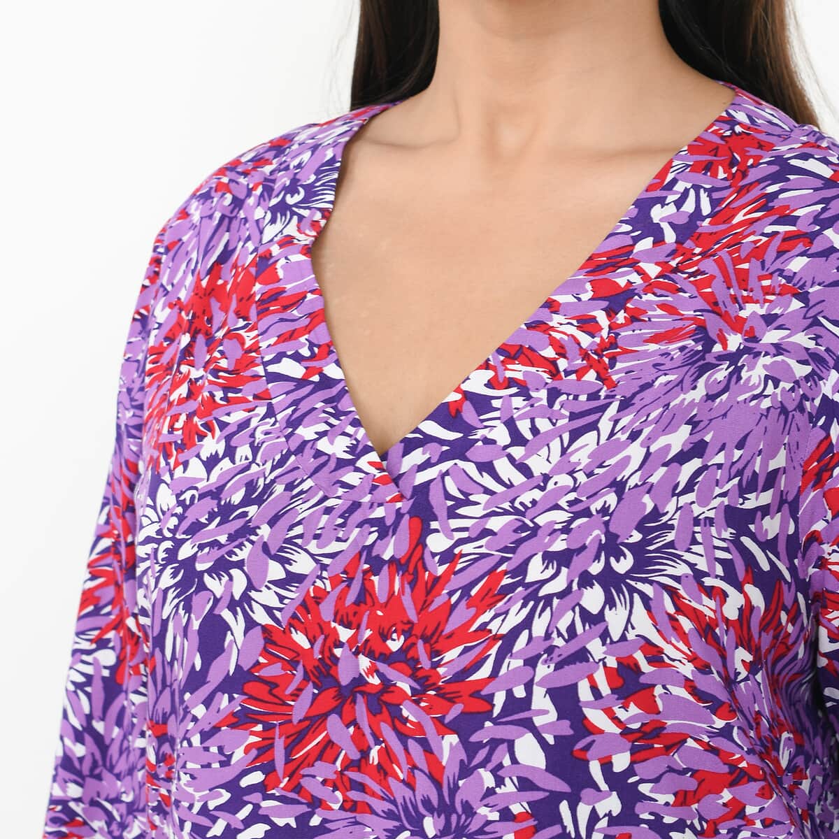 Tamsy Multi Color Floral Full Sleeve Blouse with Elastic on Sleeve Opening - One Size Fits Most image number 3