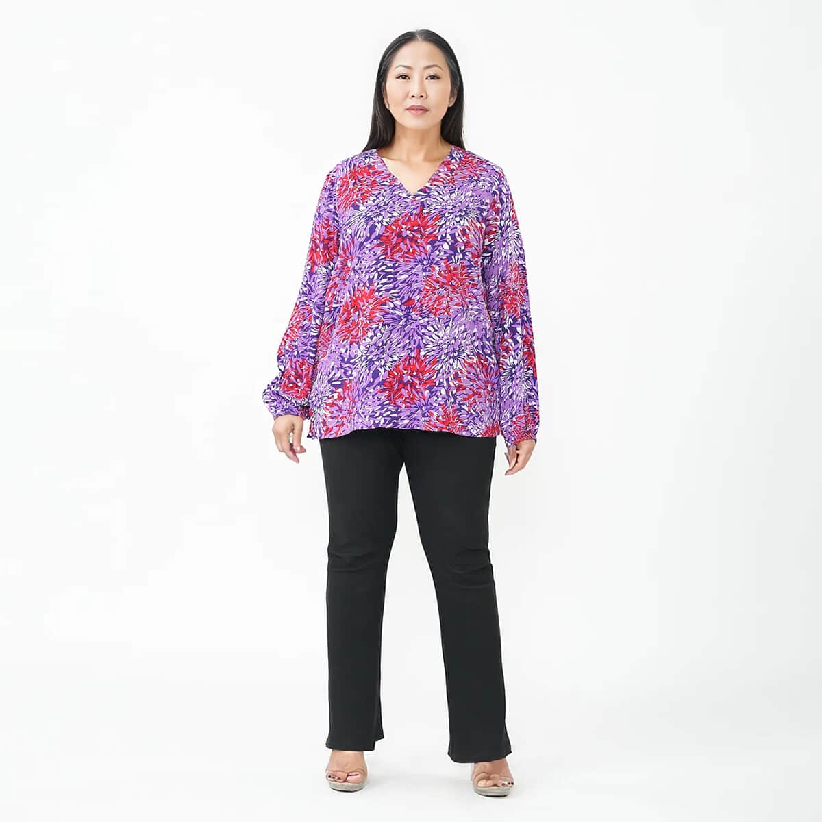 Tamsy Multi Color Floral Full Sleeve Blouse with Elastic on Sleeve Opening - One Size Fits Most image number 5