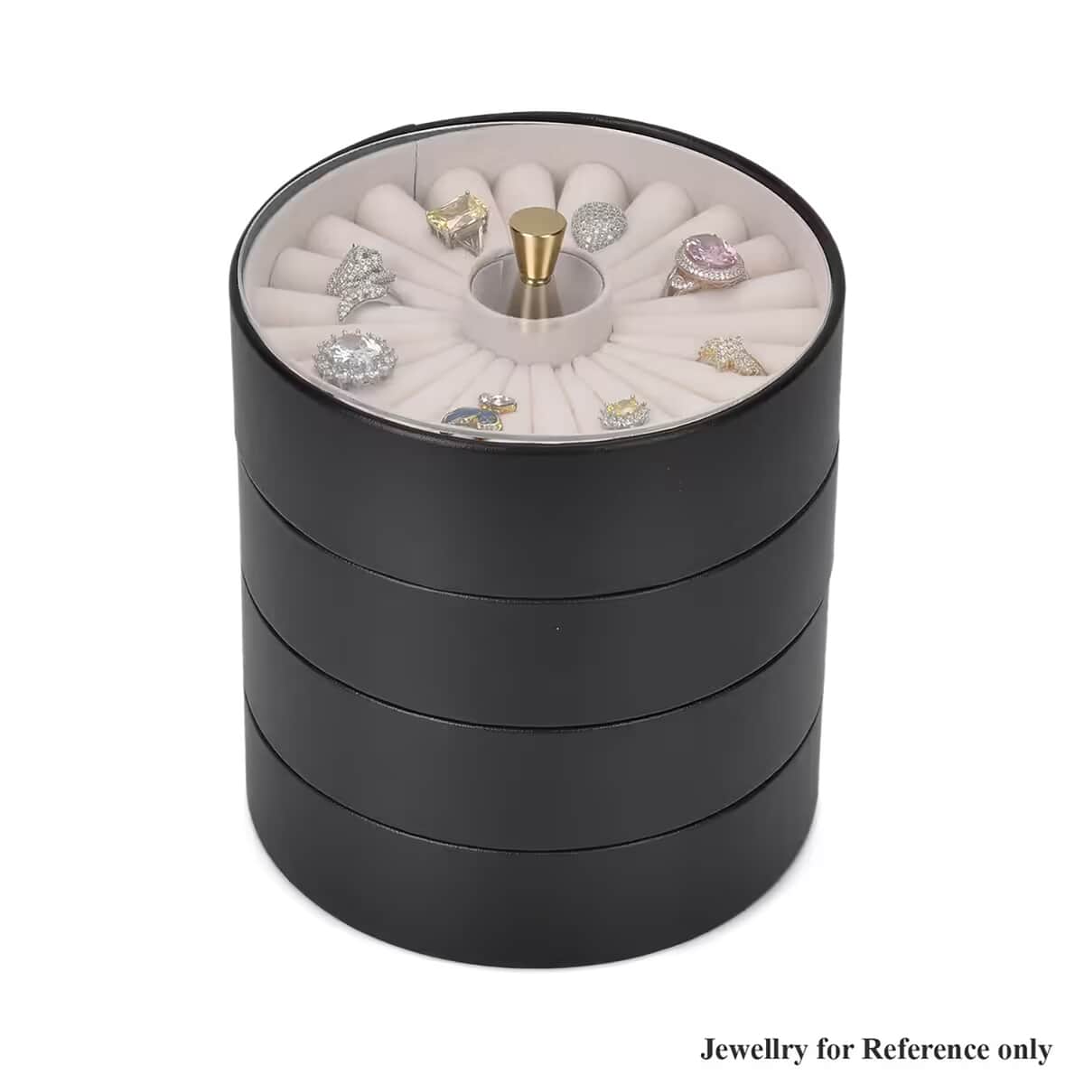 Black 4 Layer Stackable Faux Leather Jewelry Organizer (6.1"x6.1"x6.3") with Transparent Lid image number 0