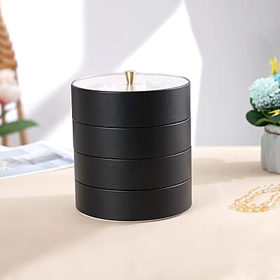 Black 4 Layer Stackable Faux Leather Jewelry Organizer with Transparent Lid