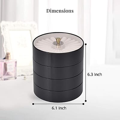 Black 4 Layer Stackable Faux Leather Jewelry Organizer with Transparent Lid