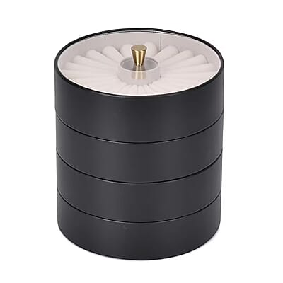 Black 4 Layer Stackable Faux Leather Jewelry Organizer with Transparent Lid