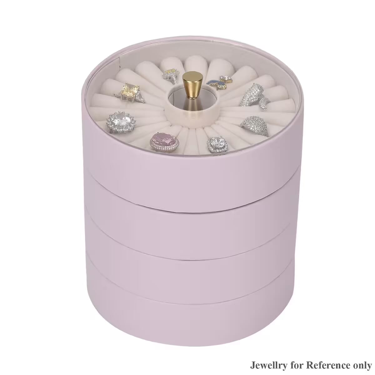 Pink 4 Layer Stackable Faux Leather Jewelry Organizer with Transparent Lid image number 0