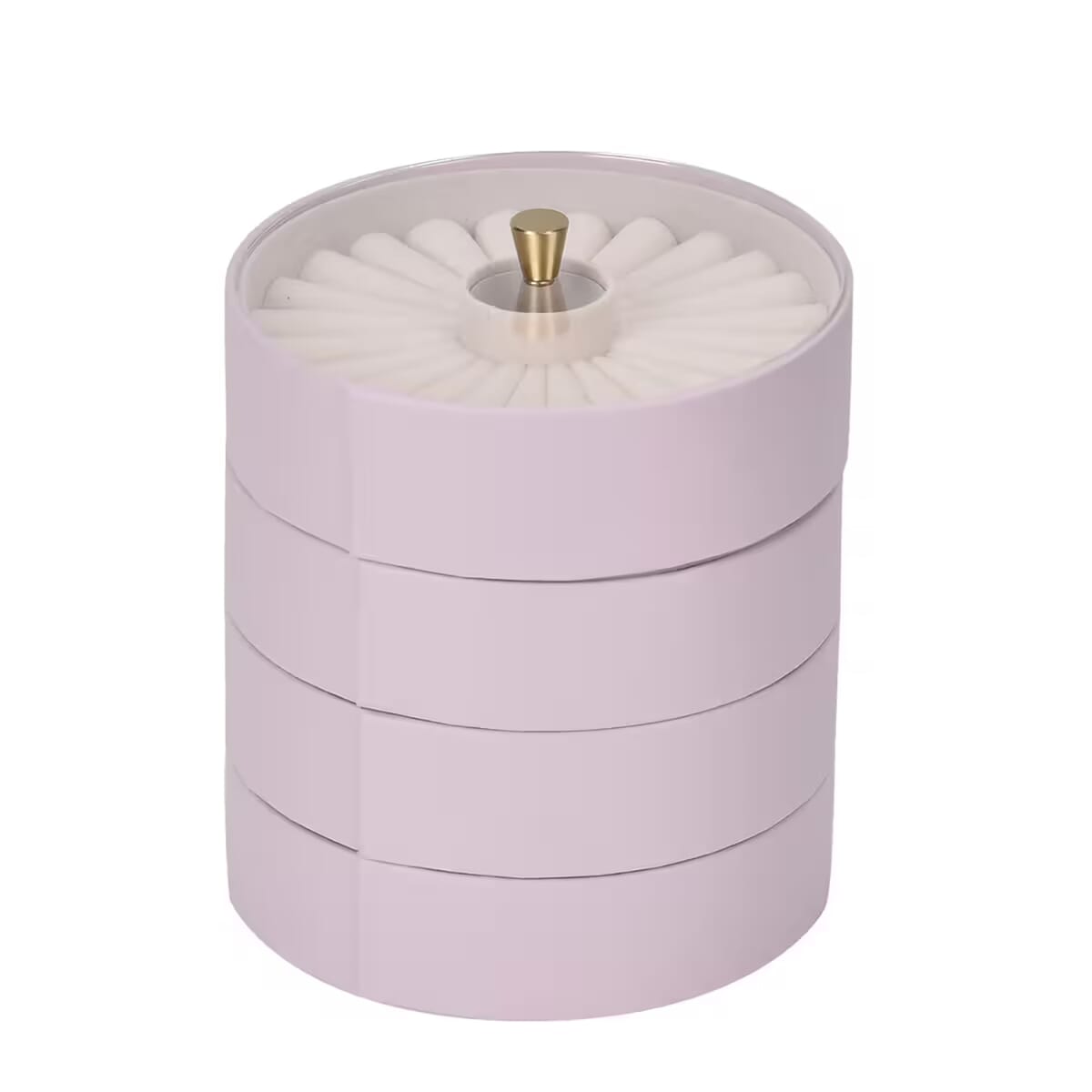 Pink 4 Layer Stackable Faux Leather Jewelry Organizer with Transparent Lid image number 7
