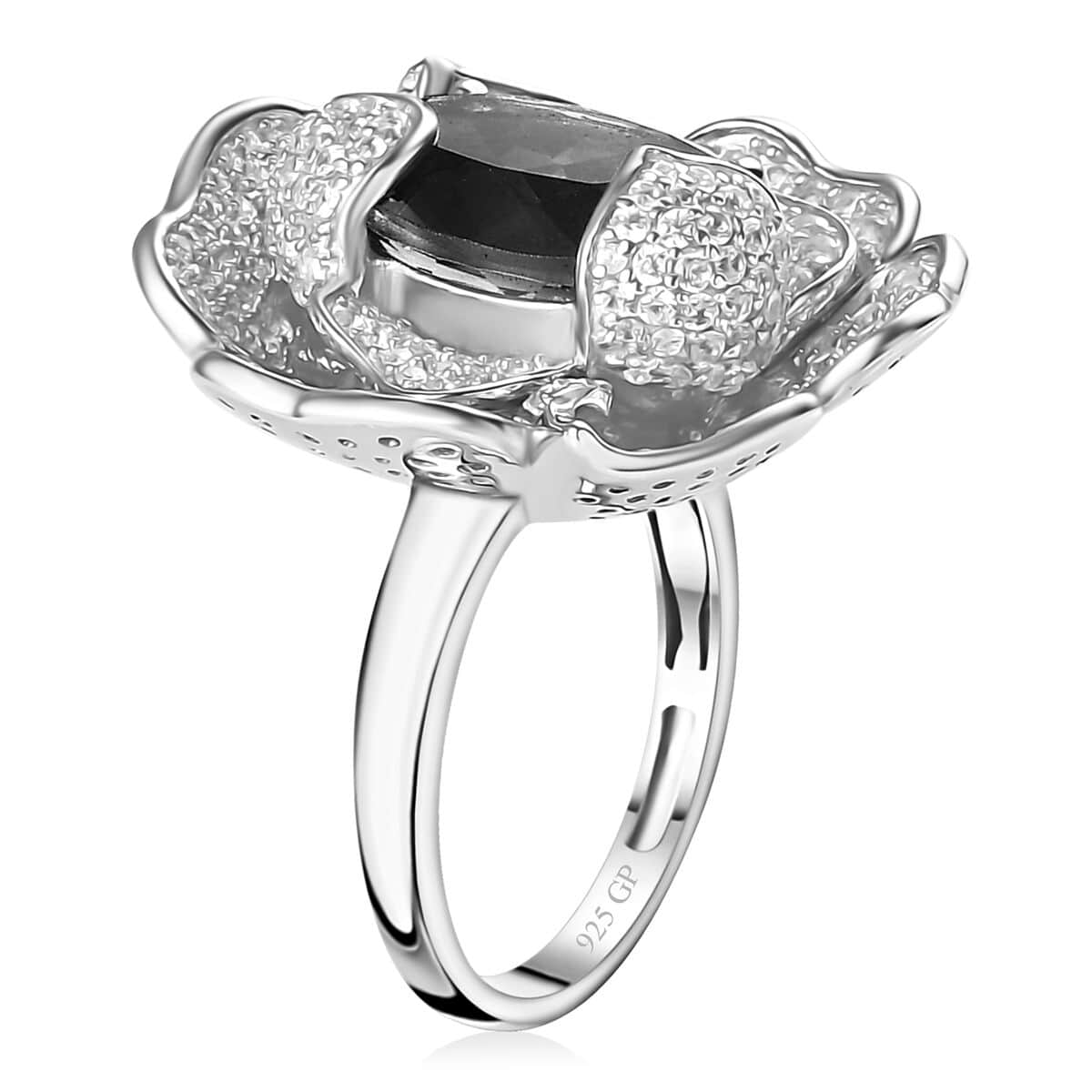 Rose De France Amethyst, White Zircon Floral Ring in Rhodium Over Sterling Silver (Size 10.0) 8.50 ctw image number 3