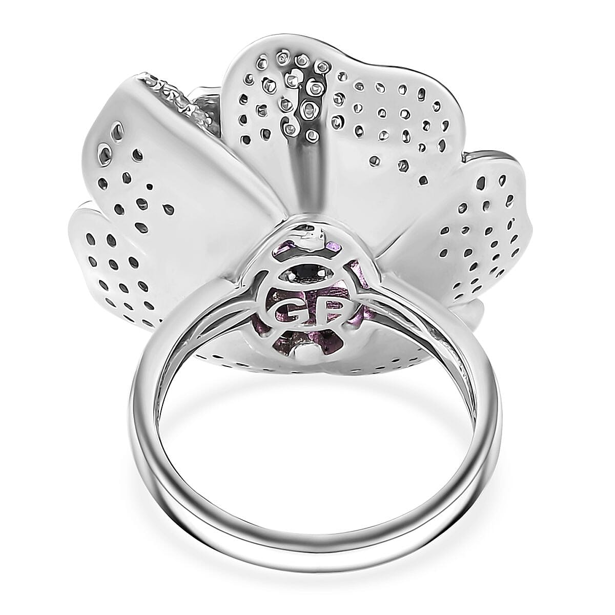 GP Italian Garden Collection Rose De France Amethyst and White Zircon Floral Ring in Rhodium Over Sterling Silver (Size 10.0) 8.50 ctw