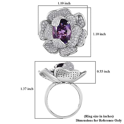 GP Italian Garden Collection Rose De France Amethyst and White Zircon Floral Ring in Rhodium Over Sterling Silver (Size 10.0) 8.50 ctw