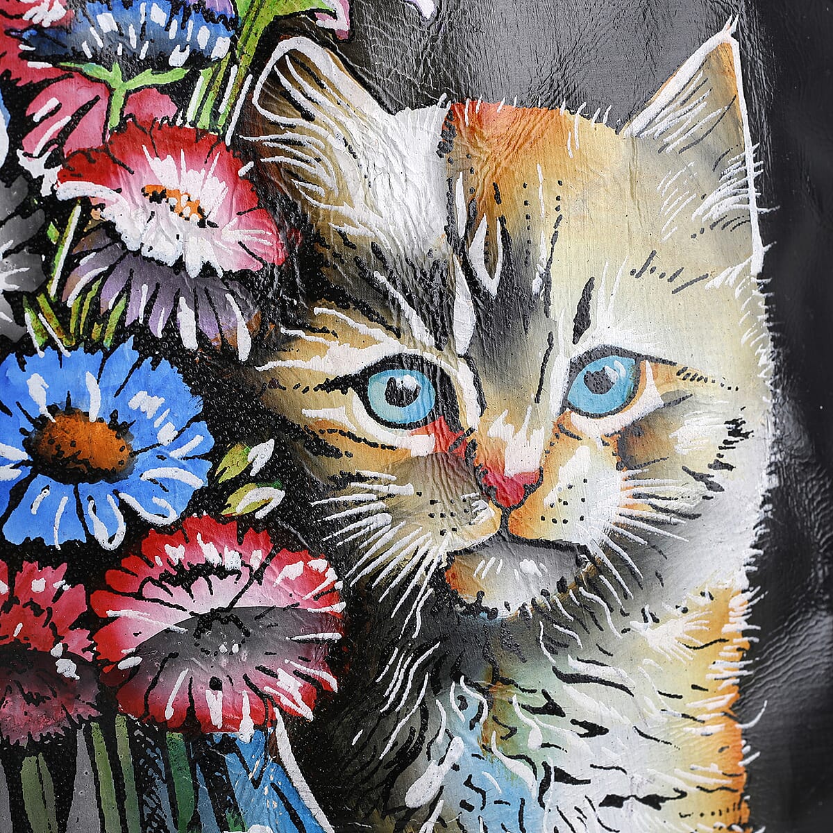 Vivid by Sukriti Black Color Cat Pattern Hand Painted Genuine Leather Crossbody Bag image number 6