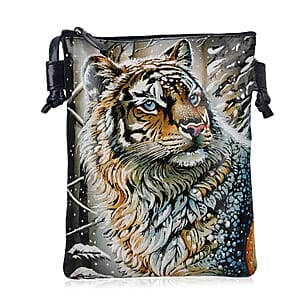 Vivid by Sukriti Teal Color Tiger Pattern Hand Painted Genuine Leather Crossbody Bag