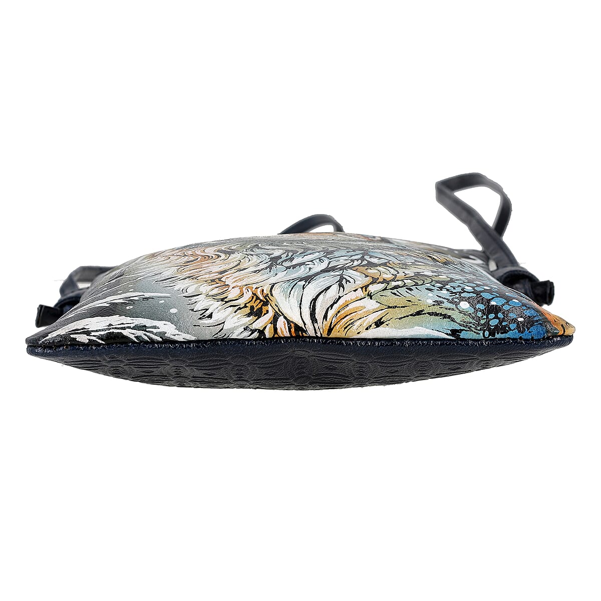 Vivid by Sukriti Teal Color Tiger Pattern Hand Painted Genuine Leather Crossbody Bag image number 5