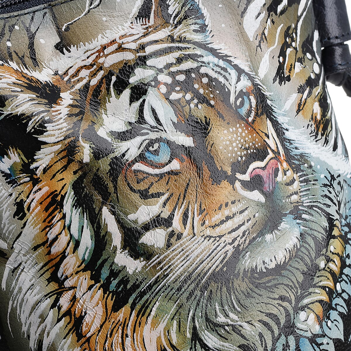 Vivid by Sukriti Teal Color Tiger Pattern Hand Painted Genuine Leather Crossbody Bag image number 6