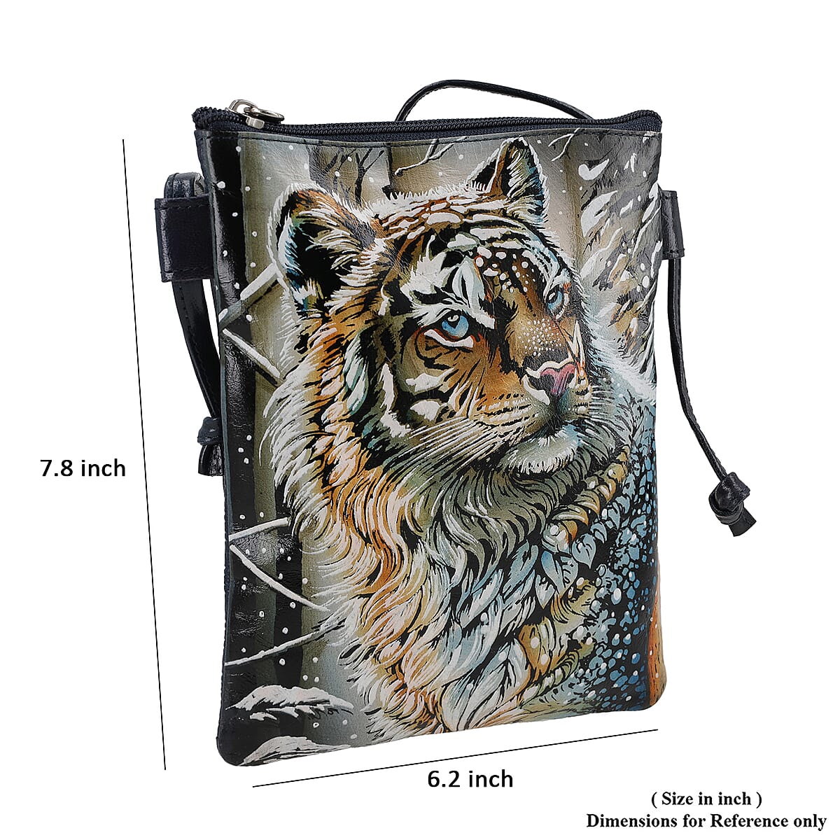 Vivid by Sukriti Teal Color Tiger Pattern Hand Painted Genuine Leather Crossbody Bag image number 7