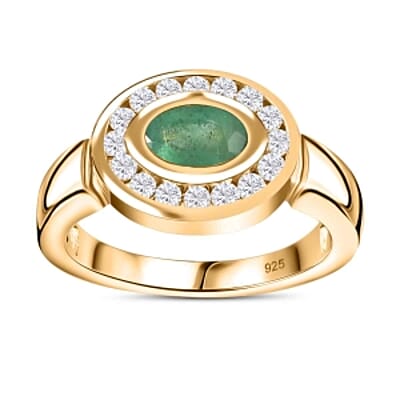 Kagem Zambian Emerald and White Zircon 1.24 ctw Ring in Vermeil Yellow Gold Over Sterling Silver (Size 11.5)