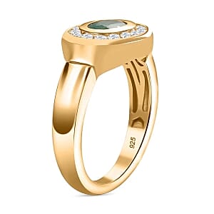 Kagem Zambian Emerald and White Zircon 1.24 ctw Ring in Vermeil Yellow Gold Over Sterling Silver (Size 11.5)