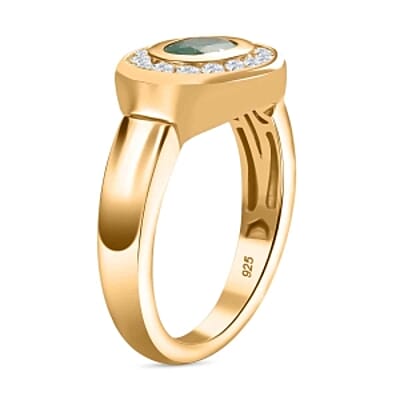 Kagem Zambian Emerald and White Zircon 1.24 ctw Ring in Vermeil Yellow Gold Over Sterling Silver (Size 11.5)