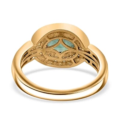 Kagem Zambian Emerald and White Zircon 1.24 ctw Ring in Vermeil Yellow Gold Over Sterling Silver (Size 11.5)
