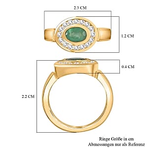 Kagem Zambian Emerald and White Zircon 1.24 ctw Ring in Vermeil Yellow Gold Over Sterling Silver (Size 11.5)