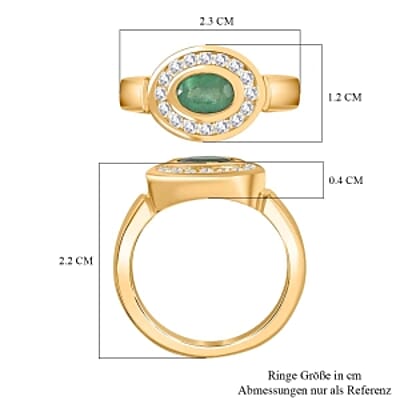 Kagem Zambian Emerald and White Zircon 1.24 ctw Ring in Vermeil Yellow Gold Over Sterling Silver (Size 11.5)