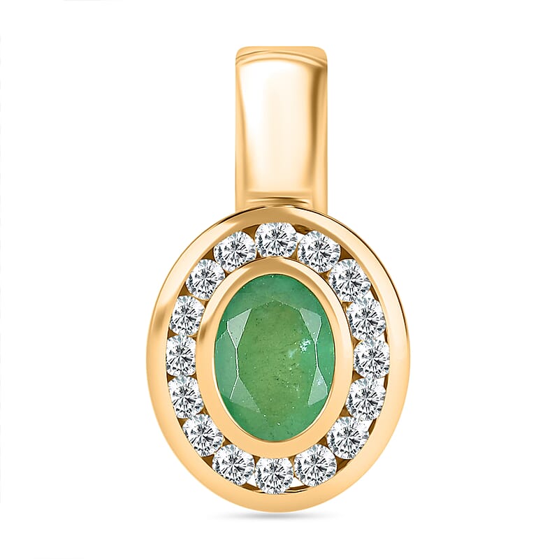 Zambian Emerald and White Zircon 1.09 ctw Pendant in Vermeil YG Over Sterling Silver