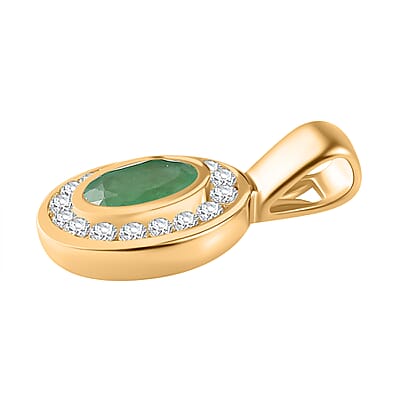 Zambian Emerald and White Zircon 1.09 ctw Pendant in Vermeil YG Over Sterling Silver