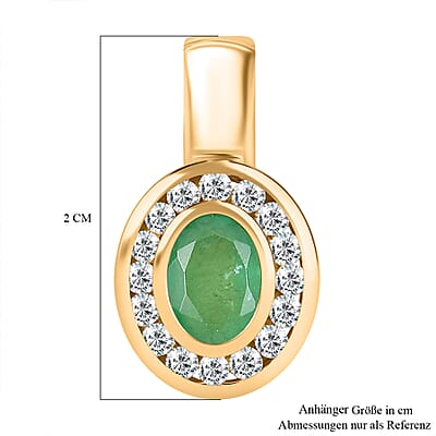 Zambian Emerald and White Zircon 1.09 ctw Pendant in Vermeil YG Over Sterling Silver