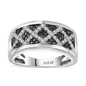 GP Royal Art Deco Collection Black and White Diamond 0.50 ctw Ring in Rhodium Over Sterling Silver (Size 10.0)
