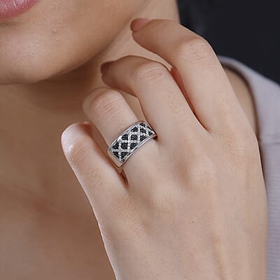 GP Royal Art Deco Collection Black and White Diamond 0.50 ctw Ring in Rhodium Over Sterling Silver (Size 10.0)
