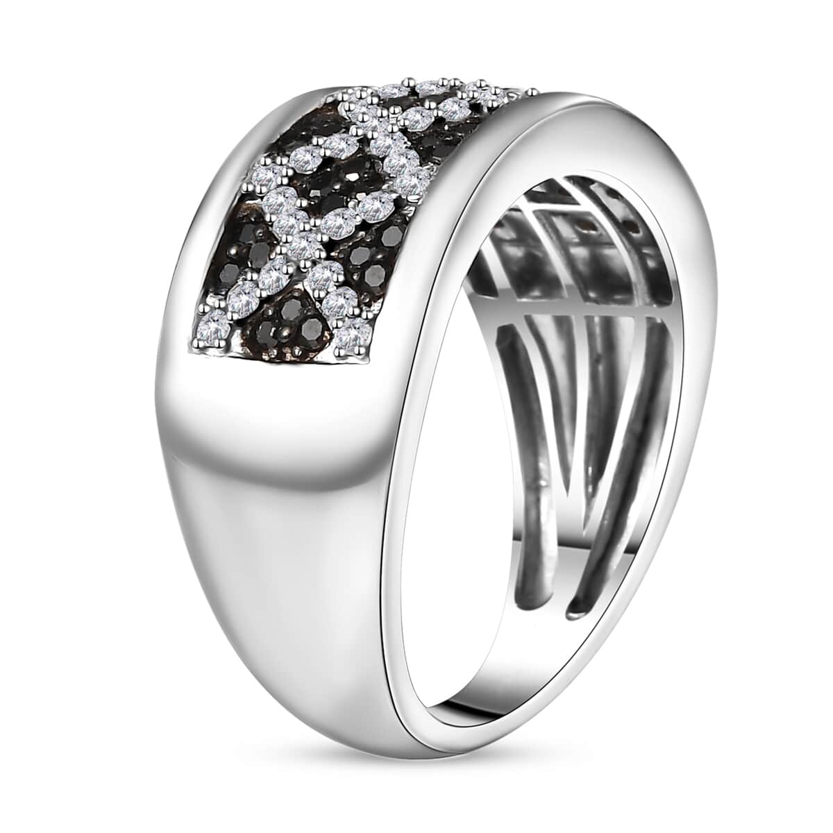 GP Royal Art Deco Collection Black Diamond (IR), Diamond Ring in Rhodium Over Sterling Silver (Size 10.0) 0.50 ctw image number 3