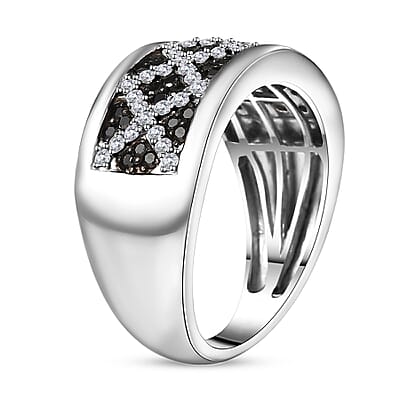 GP Royal Art Deco Collection Black and White Diamond 0.50 ctw Ring in Rhodium Over Sterling Silver (Size 10.0)