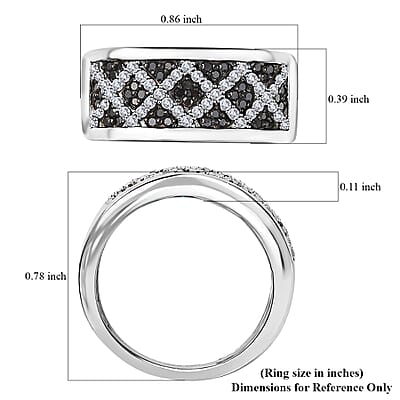 GP Royal Art Deco Collection Black and White Diamond 0.50 ctw Ring in Rhodium Over Sterling Silver (Size 10.0)