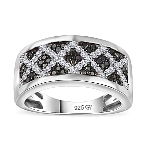 GP Royal Art Deco Collection Black and White Diamond 0.50 ctw Ring in Rhodium Over Sterling Silver (Size 8.0)