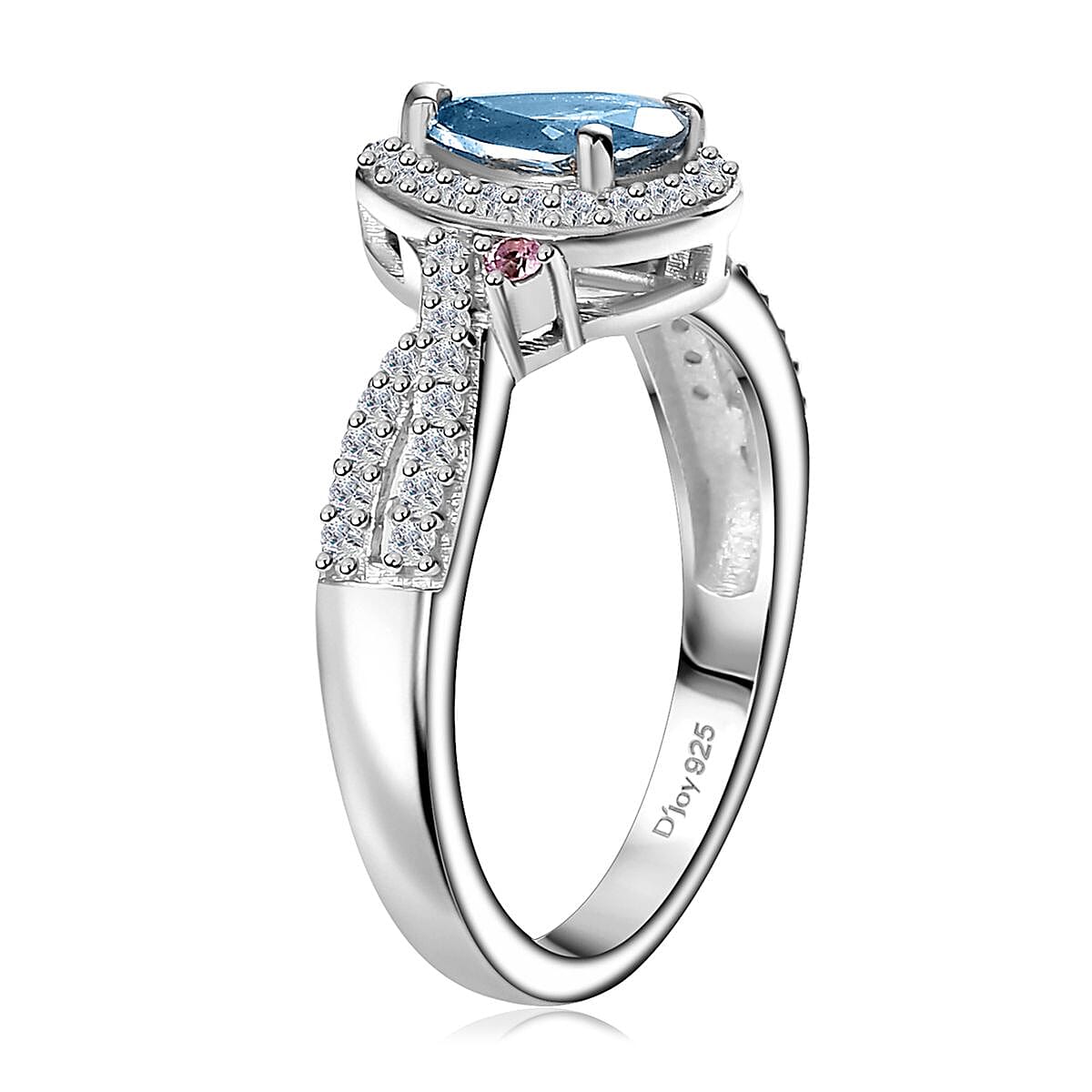 Santa Maria Aquamarine and Multi Gemstone Infinity Halo Ring in Rhodium Over Sterling Silver (Size 10.0) 1.10 ctw
