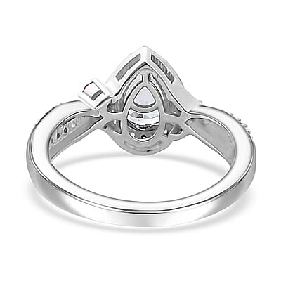 Santa Maria Aquamarine and Multi Gemstone Infinity Halo Ring in Rhodium Over Sterling Silver (Size 10.0) 1.10 ctw