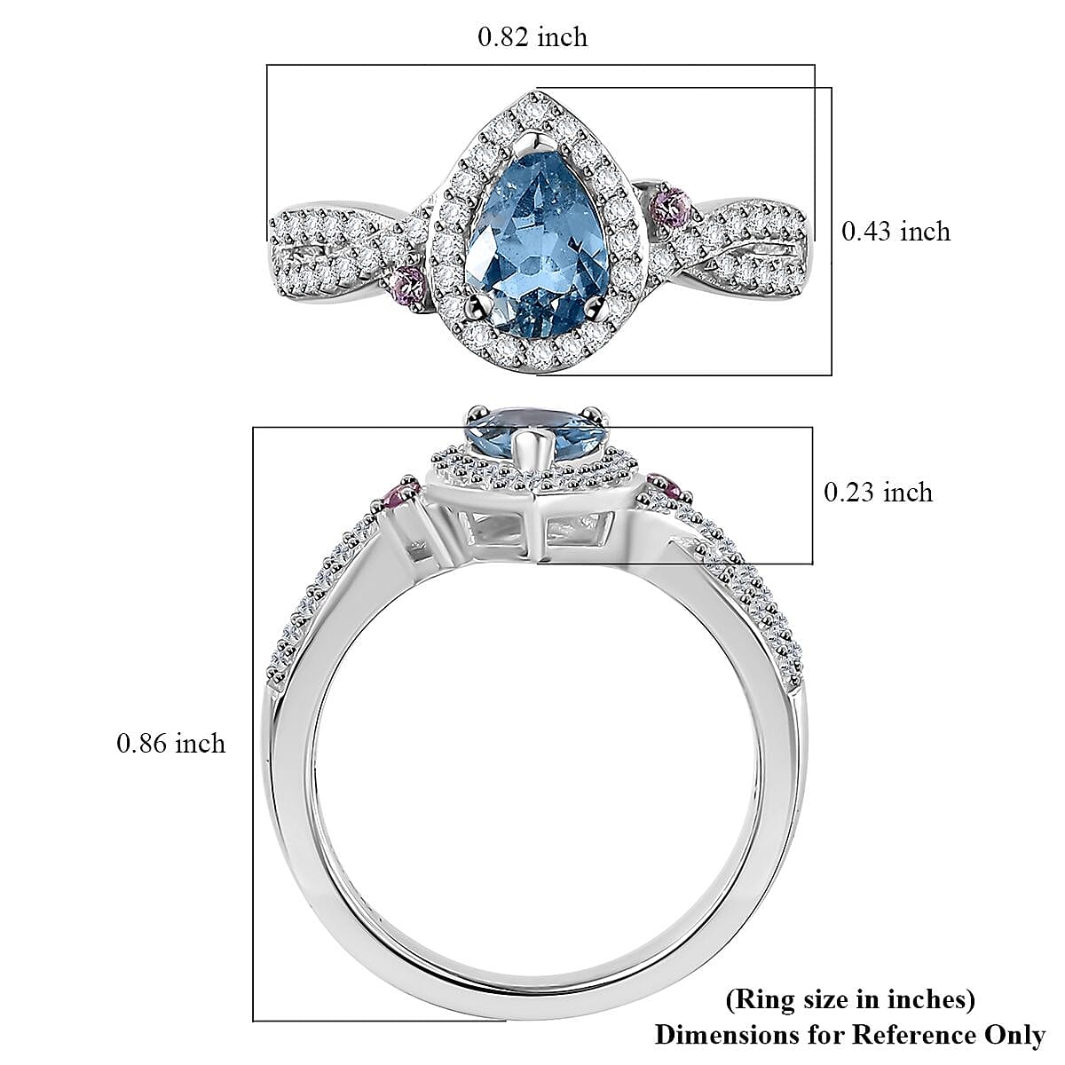 Santa Maria Aquamarine and Multi Gemstone Infinity Halo Ring in Rhodium Over Sterling Silver (Size 10.0) 1.10 ctw