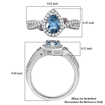 Santa Maria Aquamarine and Multi Gemstone Infinity Halo Ring in Rhodium Over Sterling Silver (Size 10.0) 1.10 ctw