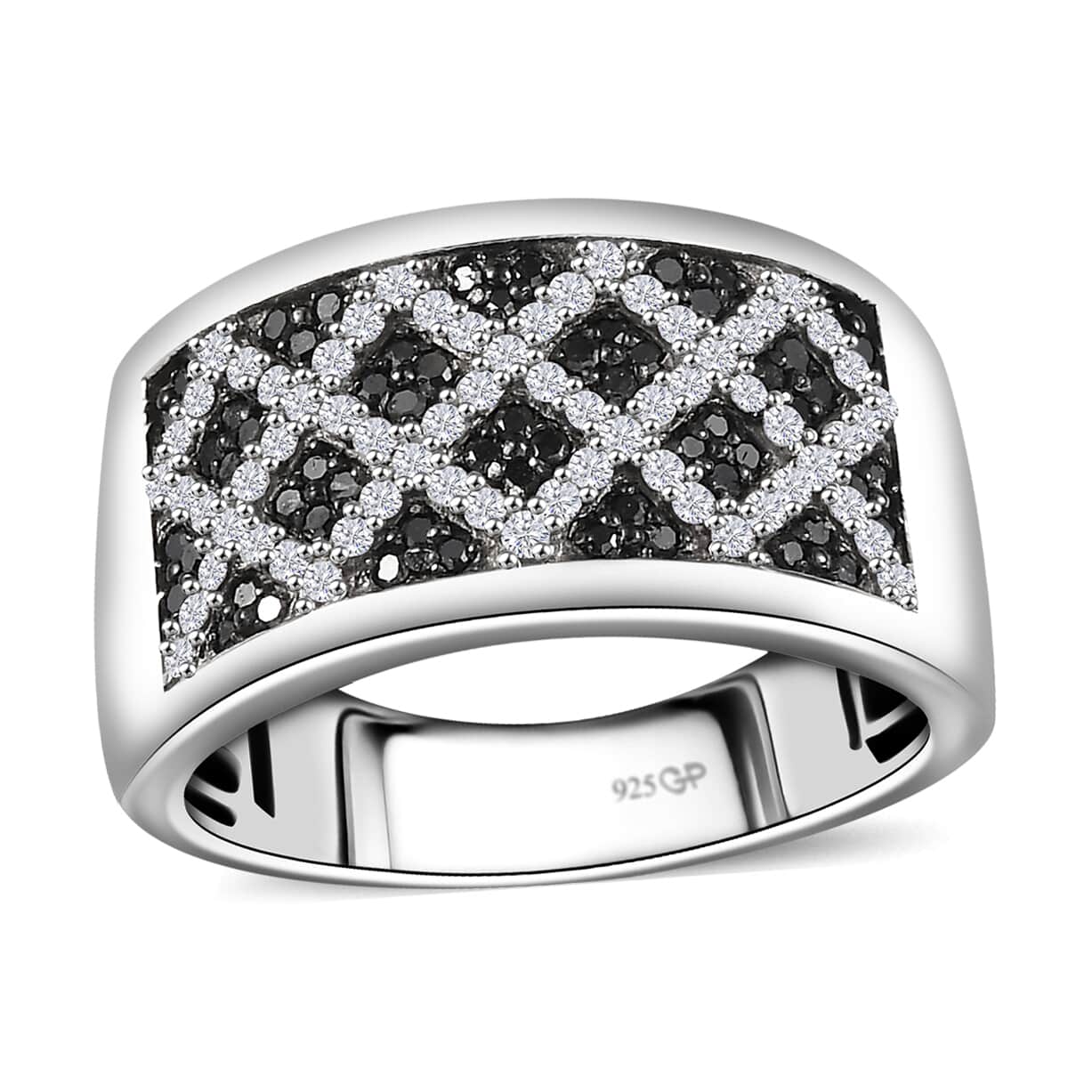 GP Royal Art Deco Collection Black and White Diamond 0.75 ctw Men's Ring in Rhodium Over Sterling Silver (Size 10.0) image number 0