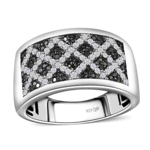 GP Royal Art Deco Collection Black and White Diamond 0.75 ctw Men's Ring in Rhodium Over Sterling Silver (Size 10.0)