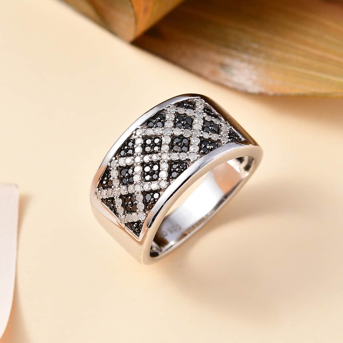 GP Royal Art Deco Collection Black and White Diamond 0.75 ctw Men's Ring in Rhodium Over Sterling Silver (Size 10.0) image number 1