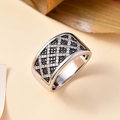 GP Royal Art Deco Collection Black and White Diamond 0.75 ctw Men's Ring in Rhodium Over Sterling Silver (Size 10.0)
