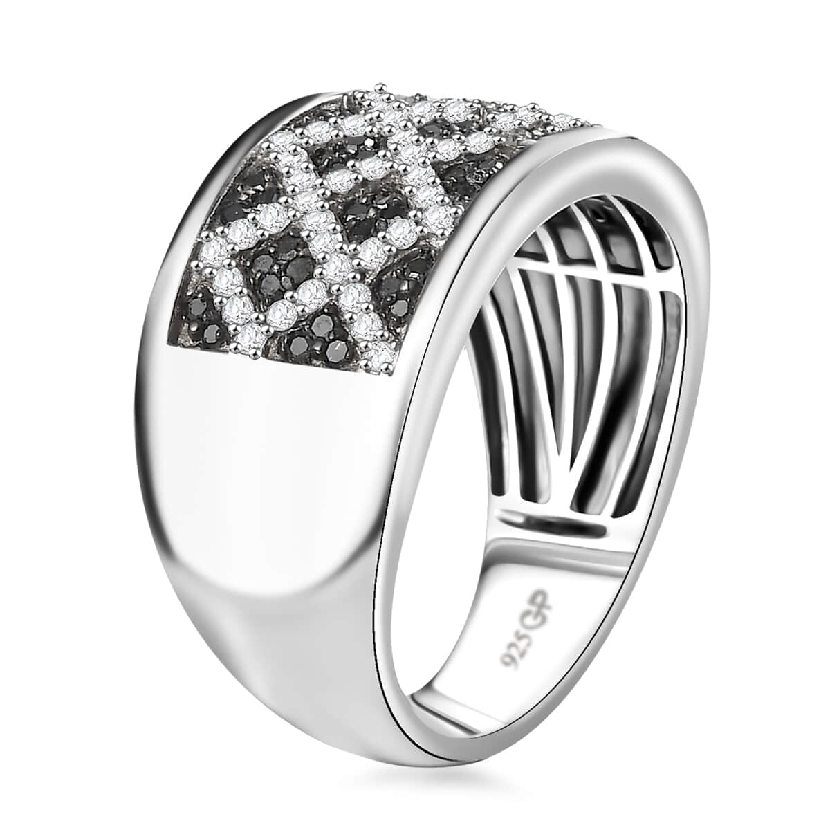 GP Royal Art Deco Collection Black Diamond (IR), Diamond Men's Ring in Rhodium Over Sterling Silver (Size 10.0) 0.75 ctw image number 3