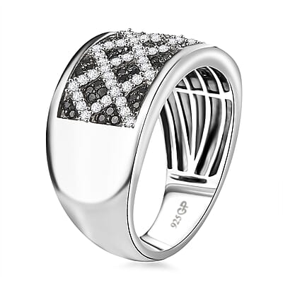 GP Royal Art Deco Collection Black and White Diamond 0.75 ctw Men's Ring in Rhodium Over Sterling Silver (Size 10.0)
