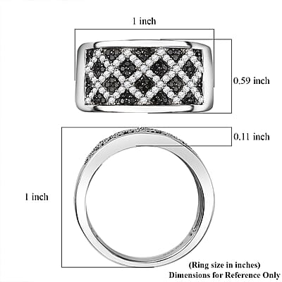 GP Royal Art Deco Collection Black and White Diamond 0.75 ctw Men's Ring in Rhodium Over Sterling Silver (Size 10.0)